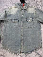 THRT Button Up Strauss Denim Jacket Size Large Distressed Pearl Buttoned NWOT