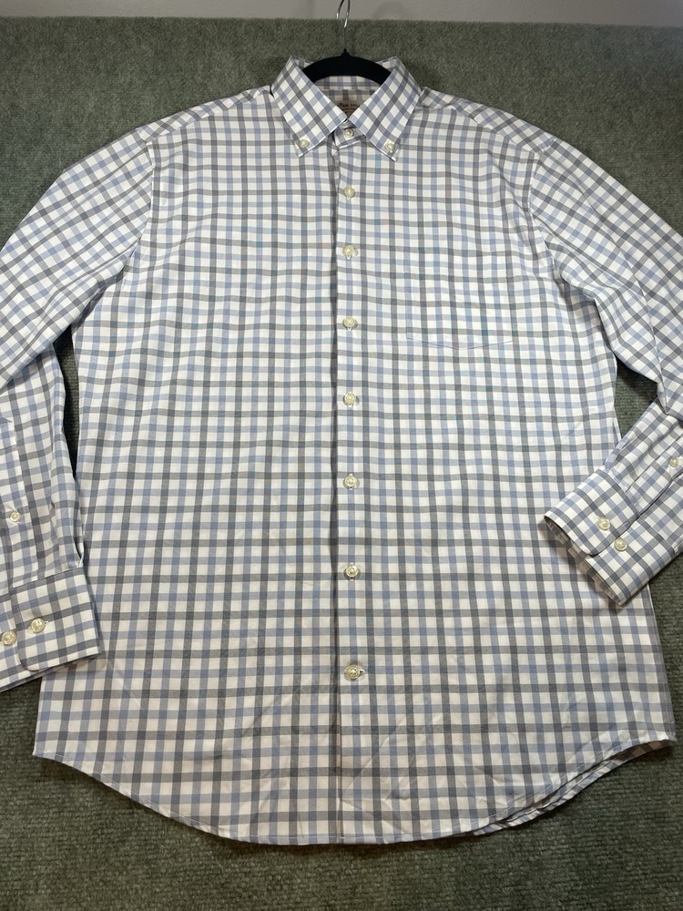 Peter Millar Button Down Long Sleeve White Blue And Gray Plaid M