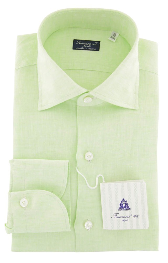 Finamore Napoli Light Green Solid Linen Shirt – Slim – (908)