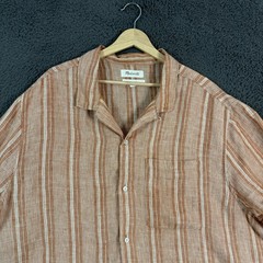 Madewell Shirt Mens XXL Orange Striped Easy Fit 100% Linen Camp Collar Casual