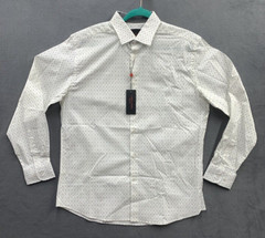 Linea Uomo Stretch Button Down Shirt Mens Large Navy White Polka Dot WLSFANCY