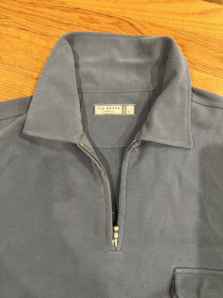 Ted Baker London Men’s Gray Solid Collared 1/4 Zip Short Sleeve Polo Size 5