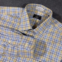 Gitman Bros Button Down Mens 16 34 Blue Yellow Plaid Italian Fabric Shirt Casual