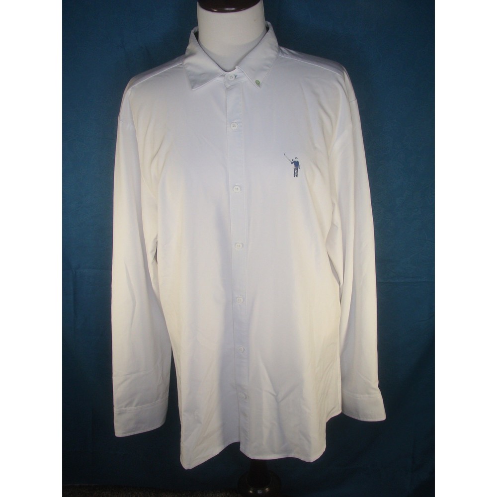 Men’s William Murray LS Performance Shirt White Polyester Spandex Size L
