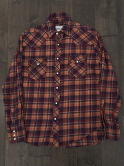 Wrangler Wrancher Western Orange Flannel Plaid Shirt Mens Size M Pearl Snap Down