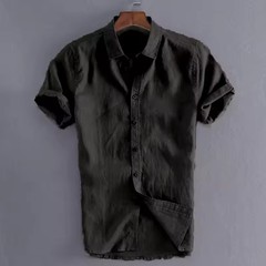 Men’s Summer Cotton Linen Short Sleeve Shirt Casual Solid Button-Down M-3XL