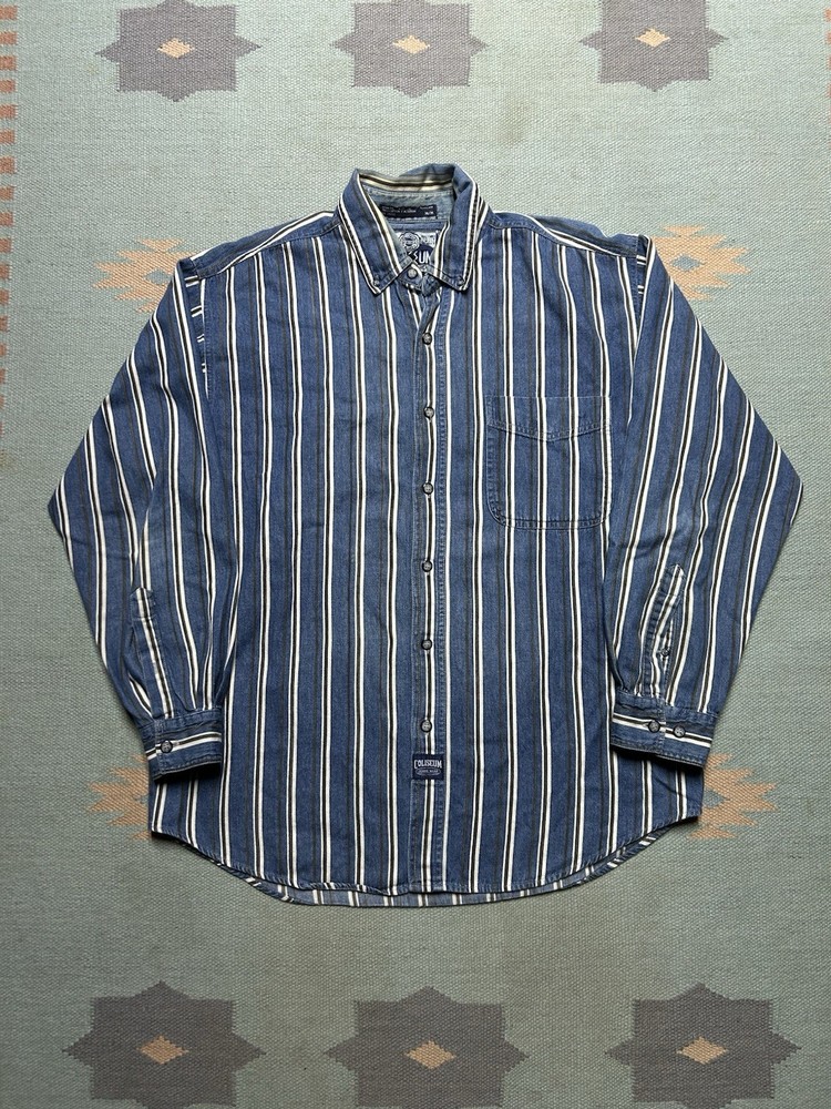 Coliseum Denim Vertical Stripe Button Down Shirt Beachy Layers Men’s Medium