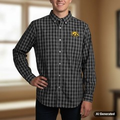 Rivalry Threads Men’s Plaid Button Down Shirt M Iowa Hawkeyes Logo Classic Fit