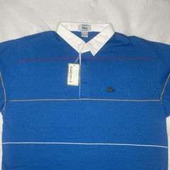 VTG Izod Lacoste Striped Polo Shirt Embroidered Gator Preppy Mens Medium Blue