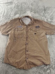 Columbia PFG Mens Shirt Large Purple Gold LSU Super Bonehead Fishing