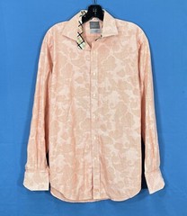 THOMAS DEAN Men’s ORANGE/WHITE Paisley TWILL Long Sleeve BUTTON-UP Shirt Sz M