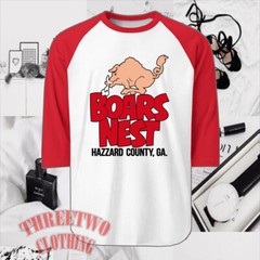 Boars Nest The Dukes Of Hazzard TV Show Men’s Raglan White Red Size S to 2XL