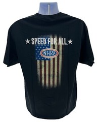 NHRA Drag Racing Speed For All American Flag Black T-Shirt