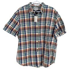 Lucky Brand Linen Blend Shirt Button Up Mens XL Multi-Color Plaid Short Sleeve