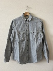 VTG LL Bean Blue White Hickory Stripe Work Shirt M