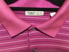 Men’s Handsome Bermuda Sands Raspberry Pink Stripe Cool Summer Polo Golf Shirt L