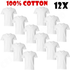 12 Pack Men’s V/Crew Neck 100% Cotton Tagless T-Shirt Undershirt Tee White S-XL