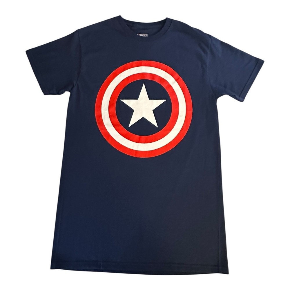 Captain America Shield T-Shirt Navy Blue Men’s Logo Cotton Size Small