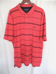 Nautica Performance Deck Polo Shirt 3XL Red w/ Black Stripes Cotton & Polyester