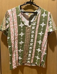 John Galliano V-Neck T-Shirt Beachwear Green Pink White Size M