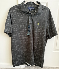 U.S. Polo Assn. Feel Dry Men’s Polo L Black Polka Dot Short Sleeve Moisture