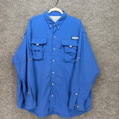 Columbia Fishing Shirt Mens Large Blue PFG Bahama II Long Sleeve Ventilated