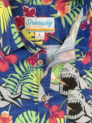 Shinesty Beer Drinking Shark Button Up Shirt Men’s Large