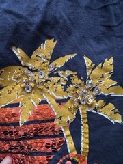 Fendi Roma Tropical Sunset Beaded Graphic T-Shirt Navy Cotton M