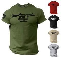 Men America Gun T Shirt US Flag 2nd Amendment Military Veteran T-Shirt