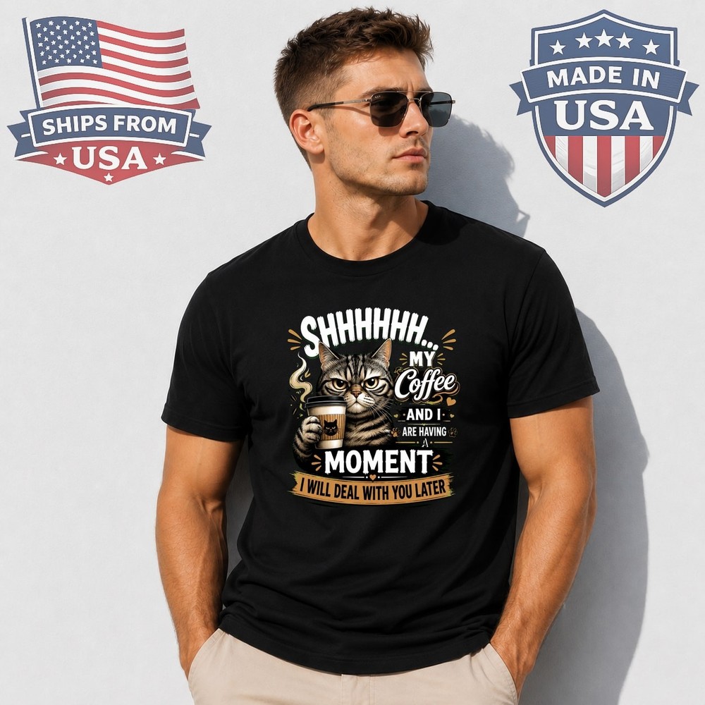 Grumpy Cat With Coffee Funny Saying Graphic T-Shirt