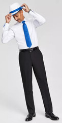 Tayion Collection Men’s Blue Trim Solid Dress Shirt, White, 15-15.5 in, 32-33