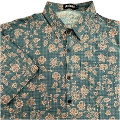Atlanl Short Sleeve Button Up Shirt Men’s L Cotton Viscose Blue Plaid Floral