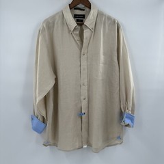 Paul Fredrick Shirt Mens XL Beige Linen Button Contrast Flip Cuff Classic Fit