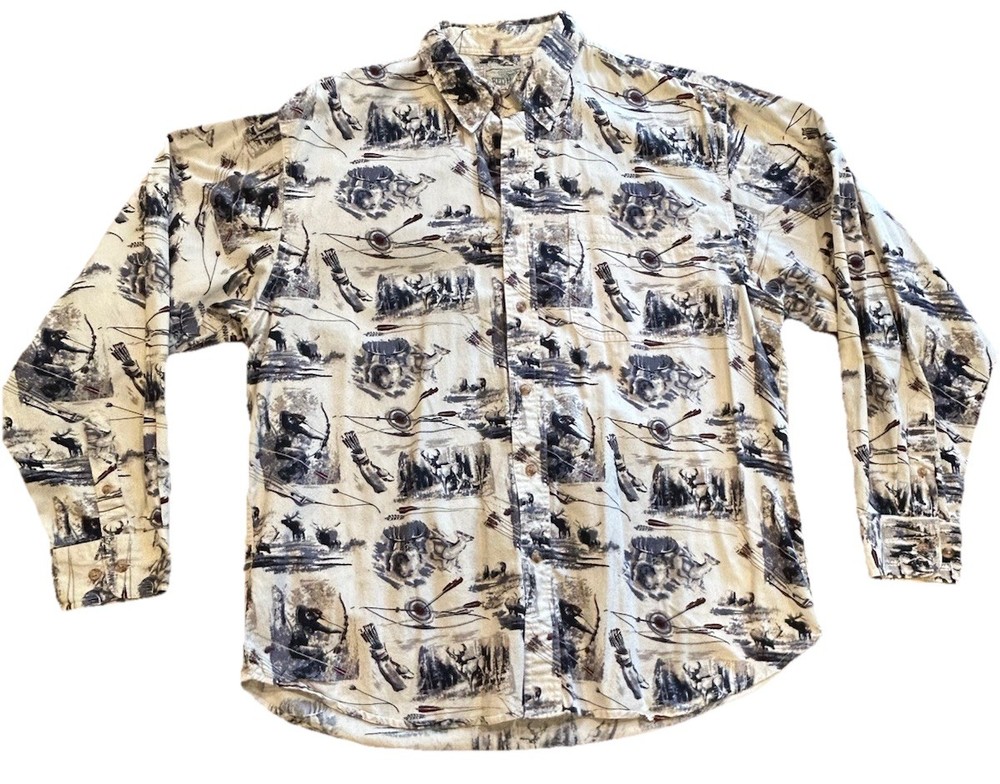 Redhead Men’s Sz Large Button Down Long Sleeve Hunting Archery Deer Print