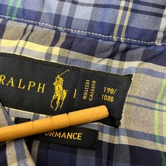 Ralph Lauren Performance XXL Button Down Shirt Blue Plaid Check Nylon Spandex