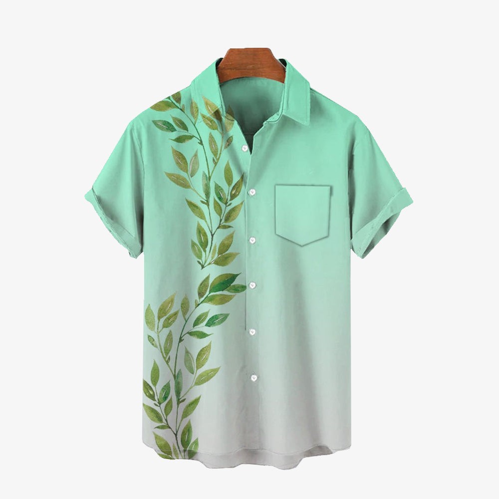 Leaf Gradient Print Oversized Shirt Bamboo Linen Short Sleeved Shirt