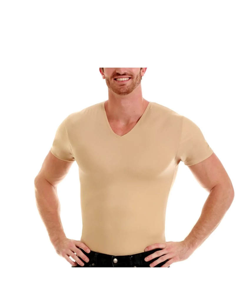 Insta Slim E2870 Men’s Compression Short Sleeve V-Neck T-Shirt – Tan Size M