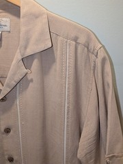 Island Shores 100% Silk Camp Shirt Mens M Brown Cuban Collar Resort Cabana