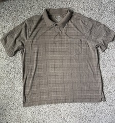 George Men’s Brown Check Knit Polo Shirt Short Sleeve Cotton Blend XL 46-48