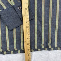PRESTIGE Royal Size XL Mens Shirt Navy Stripes 100% Linen Sequin Embroidery NWT!