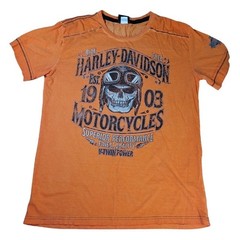 Harley-Davidson Skull Tee S Orange Retro Biker Streetwear Retro Graphic Edgy Y2K