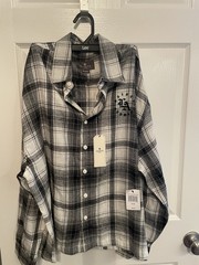 Saints Studio Button Down Ivory Black and Grey Long Sleeve Flannel NWT Sz Men M