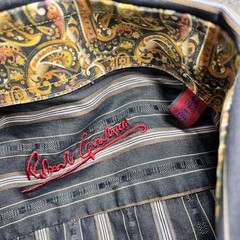Robert Graham Mens Large Striped Button Down Shirt Paisley Trim Charcoal Brown