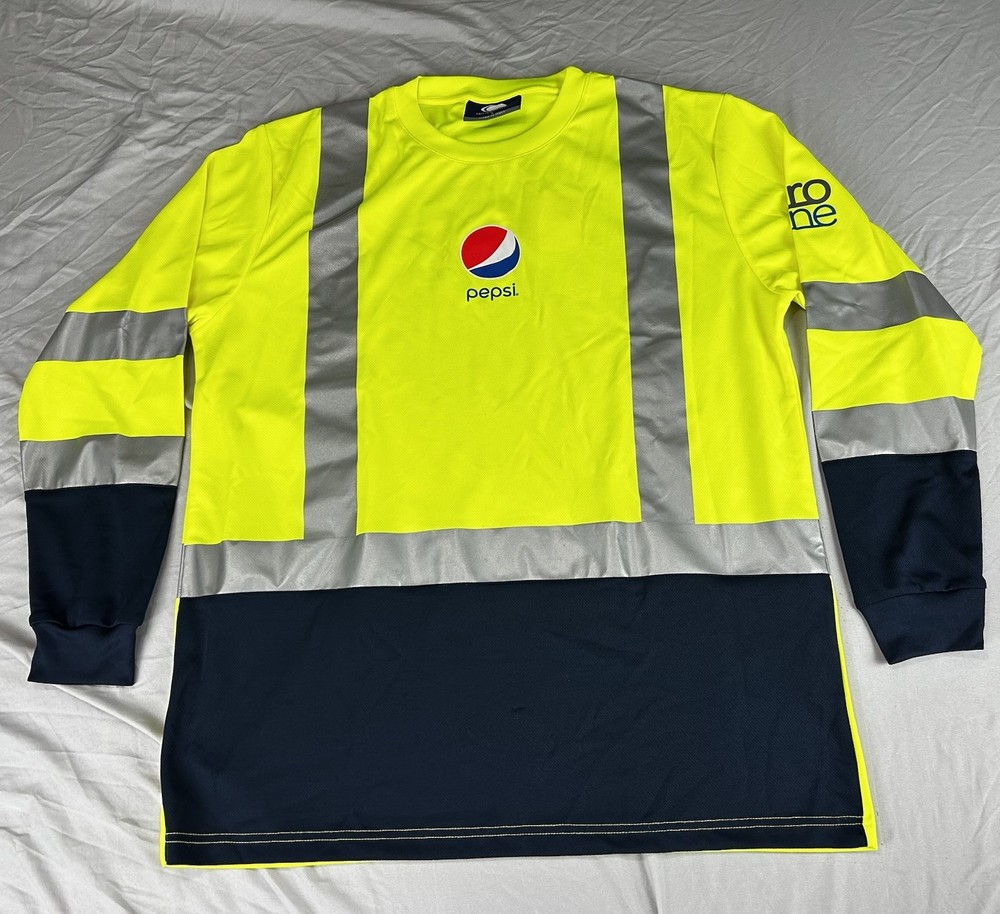 PEPSI ZERO ZONE Recycled Plastic Long Sleeve Shirt Large Reflective Neon Yellow