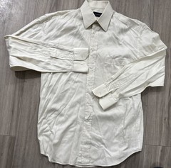 Canali Mens Dress Shirts 15 1/2 39 Made In Italy Ivory Tan Single Stitch Vtg EUC