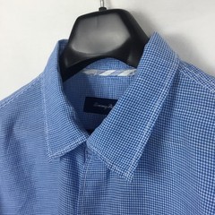 Tommy Bahama Mens Sand Check Linen Blend Shirt Large Blue Gingham Long Sleeve