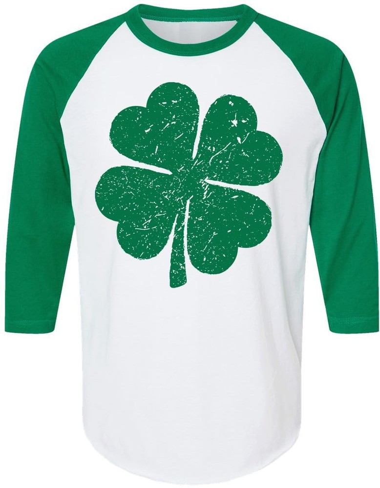 Four Leaf Clover Distressed Green Raglan T-Shirt St. Patrick’s Day Shirt