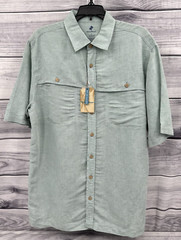 CARIBBEAN LINEN BLEND BUTTON FRONT VENTED FISHING SHIRT Men’s Size Large GREEN