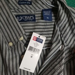 Chaps Custom Fit Long Sleeve Button-down black white striped Mens Shirt New NWT