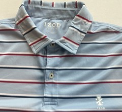 Izod Golf Advantage Performance Stretch Men L Light Blue Red Striped Polo Shirt